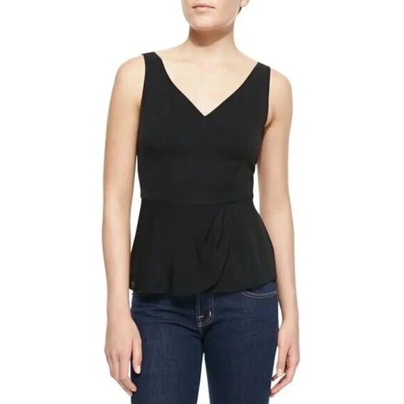 Theory Jinelle Black Sleeveless 100% Silk V-neck Peplum Blouse Tank Top Size S - Picture 1 of 7